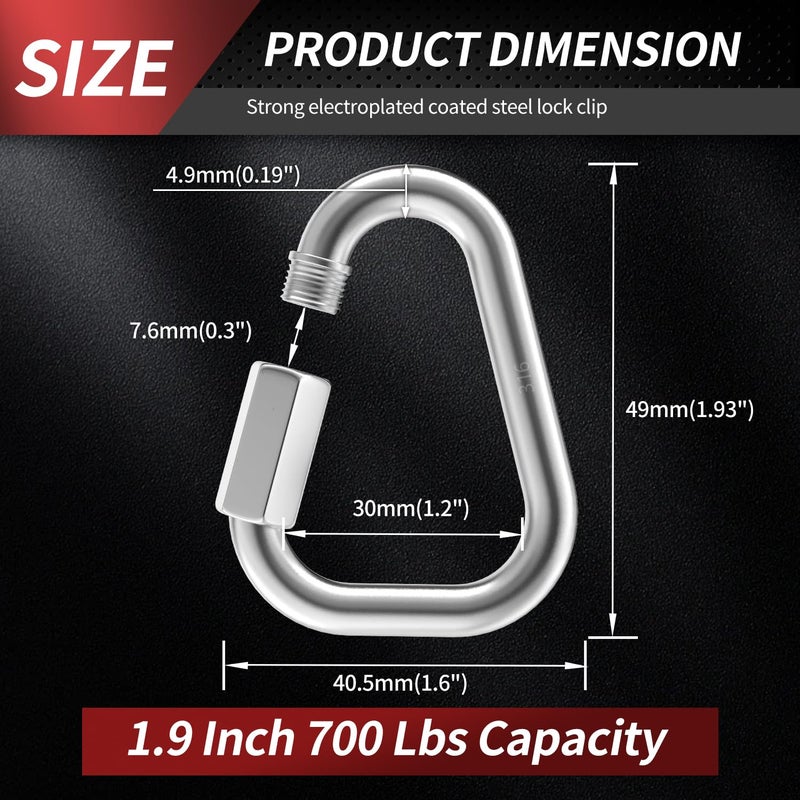 Fetoatar 1.9 Inch Delta Quick Links 3/16 Inch 316 Stainless Steel Triangle Locking Quick Connector, M5 Quick Link Chain Heavy Duty Chain Connector - 4 Pack, 700lbs Capacity - Image 2